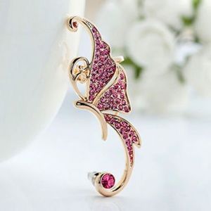 Pink & Gold Crystal Rhinestone Butterfly Left Ear Cuff